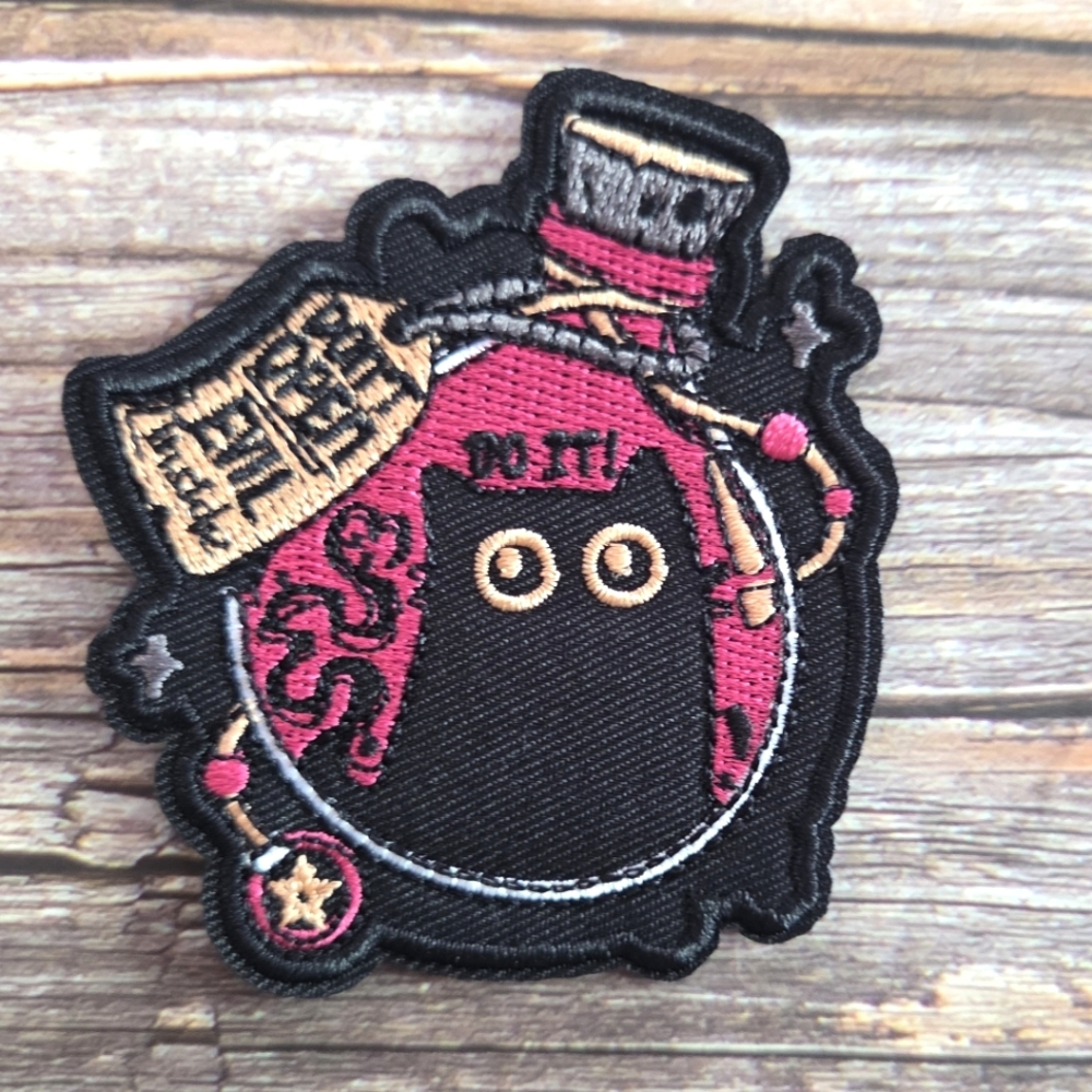 Don't Open Evil Inside Black Cat Witch  Goth Embroidered Iron on Patch